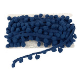 3/4" Pompom Trim by 10 yard rolls. Available in 21 colors.