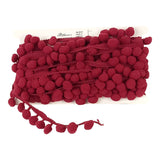 3/4" Pompom Trim by 10 yard rolls. Available in 21 colors.