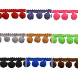 3/4" Pompom Trim by 10 yard rolls. Available in 21 colors.