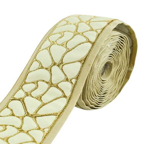 Faux Leather 3 Inch Giraffe Print Tape - White/Silver - BR-7528-27/11