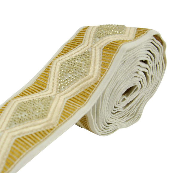 Diamond Bead 3 Inch Embroidered Tape - Silver/Gold - BR-7535-11/10
