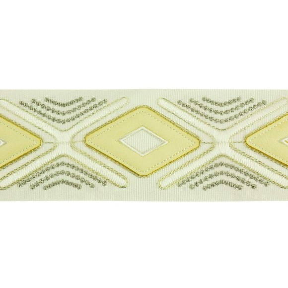 Diamond Design 3 Inch Embroidered Tape - Ivory - BR-7536-24