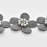 Flower Trim With Pearl Rhinestone - 7 colors. 15 Yards Per Roll - BFT-1200